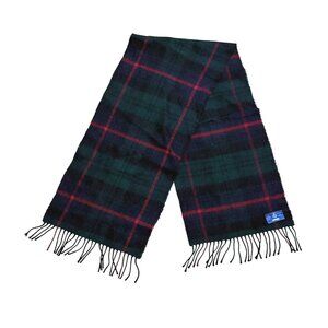 Women's Wrap Scarf Scotland Wool Blue Green Plaid Fringe Holiday Winter Shawl